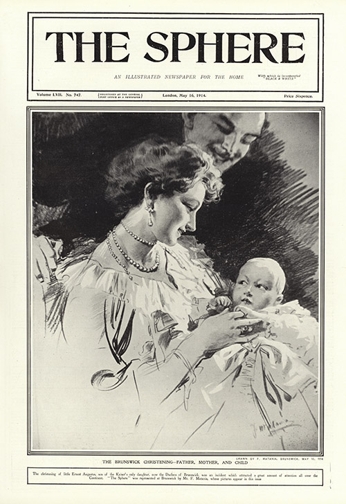 The new Duchess of Brunswick 1914  (original cover page The Sphere 1914) (Print) by 1914 (Matania original prints) at The Illustration Art Gallery