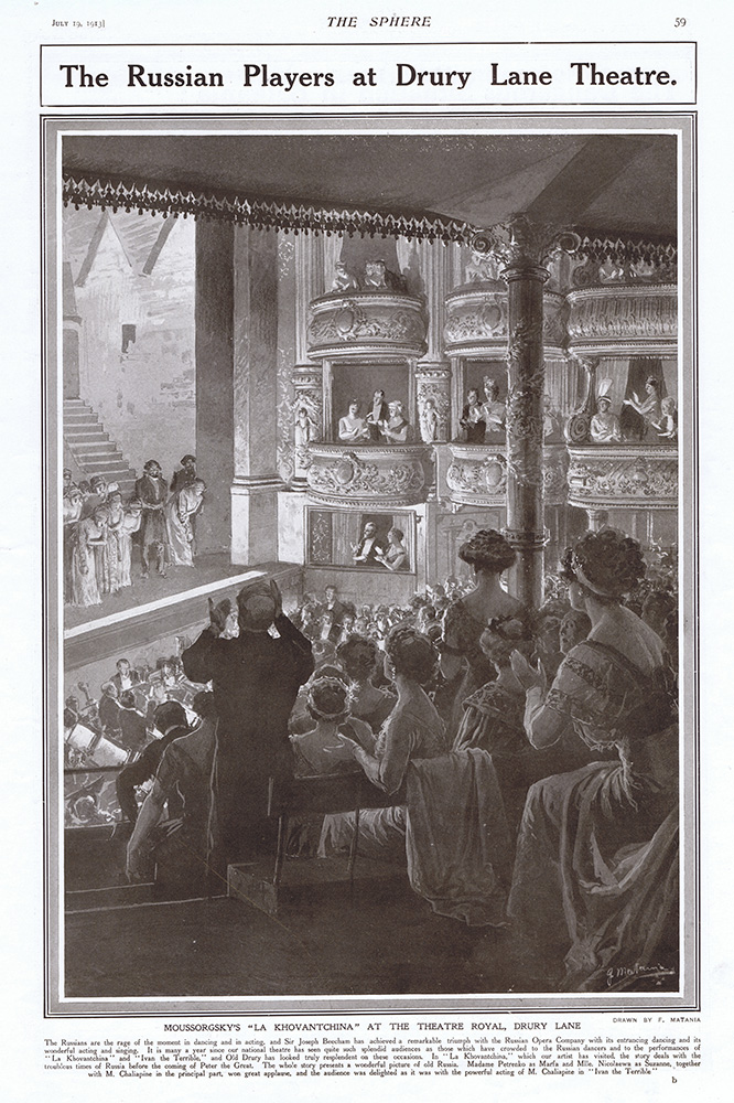 The Russian Players perform Mussorgsky at Drury Lane Theatre  (original page 1913) (Print) art by 1913 (Matania original prints) at The Illustration Art Gallery