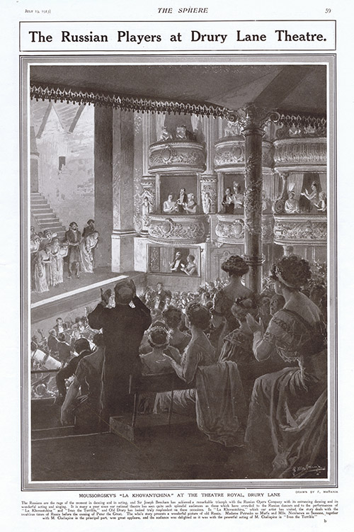 The Russian Players perform Mussorgsky at Drury Lane Theatre  (original page 1913) (Print) by 1913 (Matania original prints) at The Illustration Art Gallery
