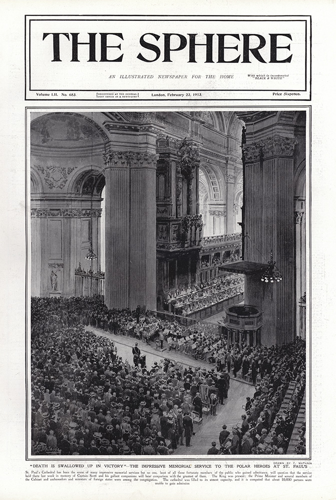 Memorial Service to the Polar Heroes at St Paul's  (original cover page The Sphere 1913) (Print) art by 1913 (Matania original prints) at The Illustration Art Gallery
