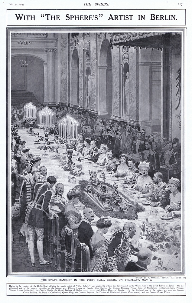 The State Banquet in the White Hall, Berlin  (original page The Sphere 1913) (Print) art by 1913 (Matania original prints) at The Illustration Art Gallery