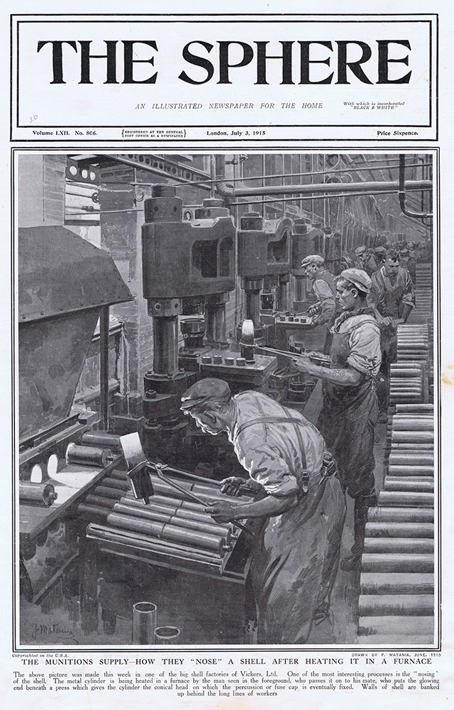 The Munitions Supply in 1915  (original cover page The Sphere 1915) (Print) art by 1915 (Matania original prints) at The Illustration Art Gallery