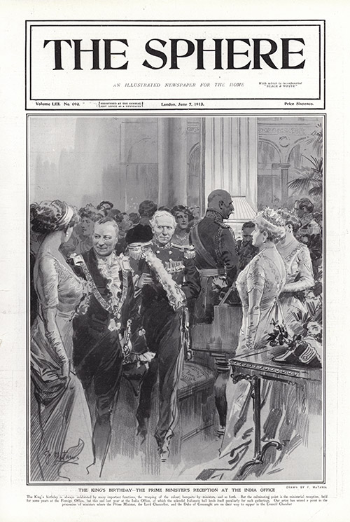 The King's Birthday - The Prime Minister's Reception at the India Office  (original cover) (Print) by 1913 (Matania original prints) at The Illustration Art Gallery