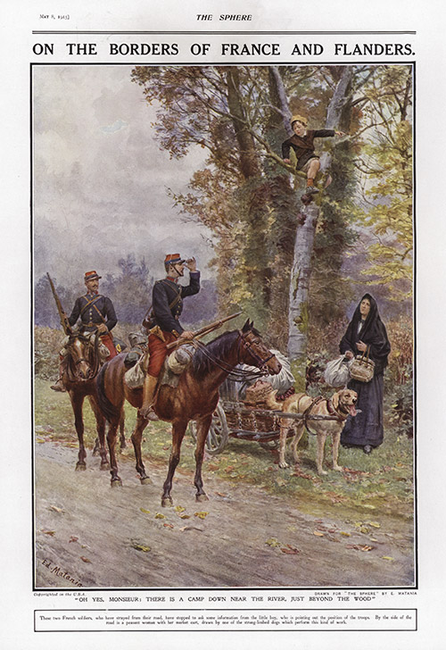 On the Borders of France and Flanders 1915  (original page The Sphere 1915) (Print) by 1915 (Matania original prints) at The Illustration Art Gallery