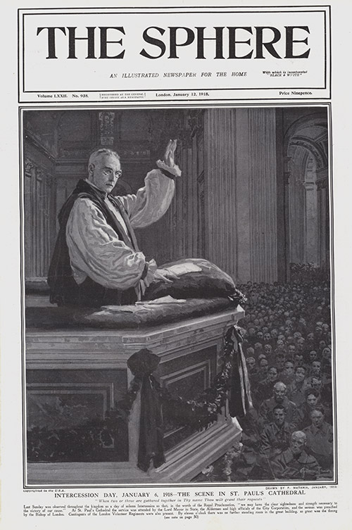 Intercession Day January 6th 1918 St Paul's Cathedral  (original cover page) (Print) by 1918 (Matania original prints) at The Illustration Art Gallery