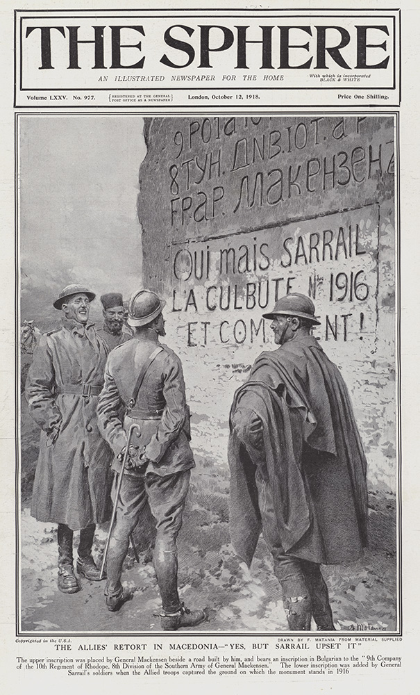 The Allies in Macedonia  (original cover page from The Sphere 1918) (Print) art by 1918 (Matania original prints) at The Illustration Art Gallery