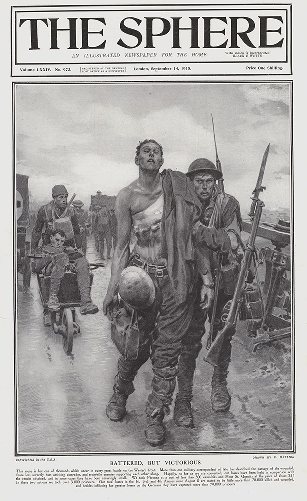 Battered But Victorious on the Western Front  (original cover page The Sphere 1918) (Print) art by 1918 (Matania original prints) at The Illustration Art Gallery
