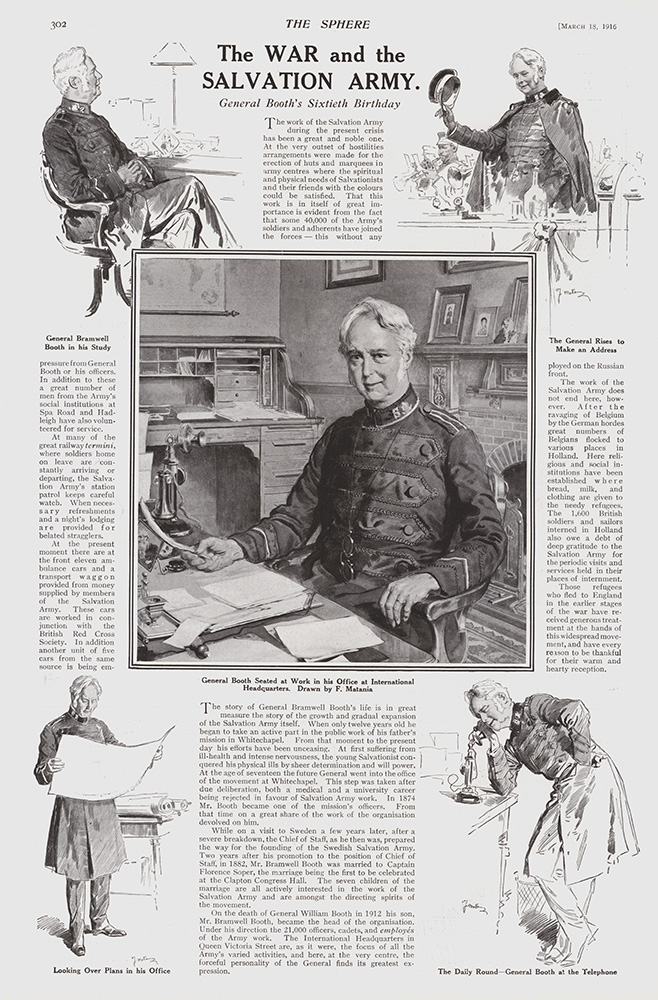 General Booth at the International Headquarters 1916  (original cover page 1916) (Print) art by 1916 (Matania original prints) at The Illustration Art Gallery