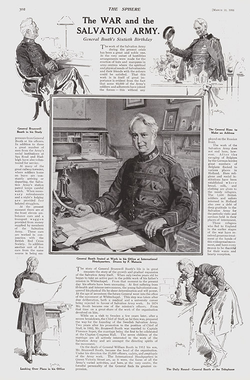 General Booth at the International Headquarters 1916  (original cover page 1916) (Print) by 1916 (Matania original prints) at The Illustration Art Gallery
