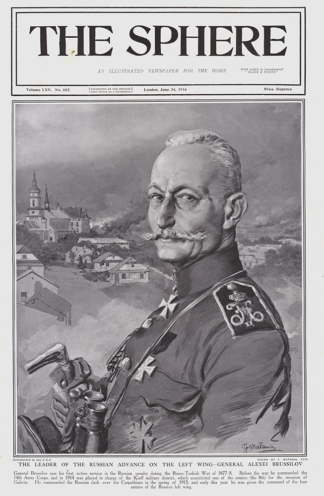 General Alexei Brussilov 1916  (original cover page The Sphere 1916) (Print) art by 1916 (Matania original prints) at The Illustration Art Gallery