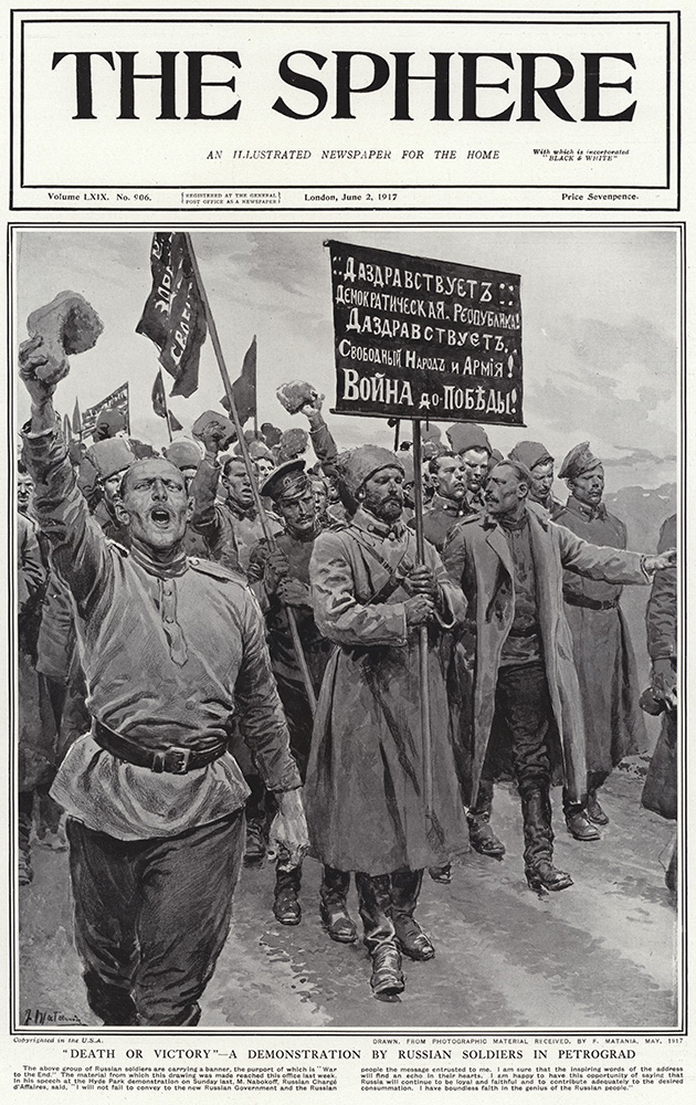 Death or Victory in Petrograd 1917  (original cover page The Sphere 1917) (Print) art by 1917 (Matania original prints) at The Illustration Art Gallery
