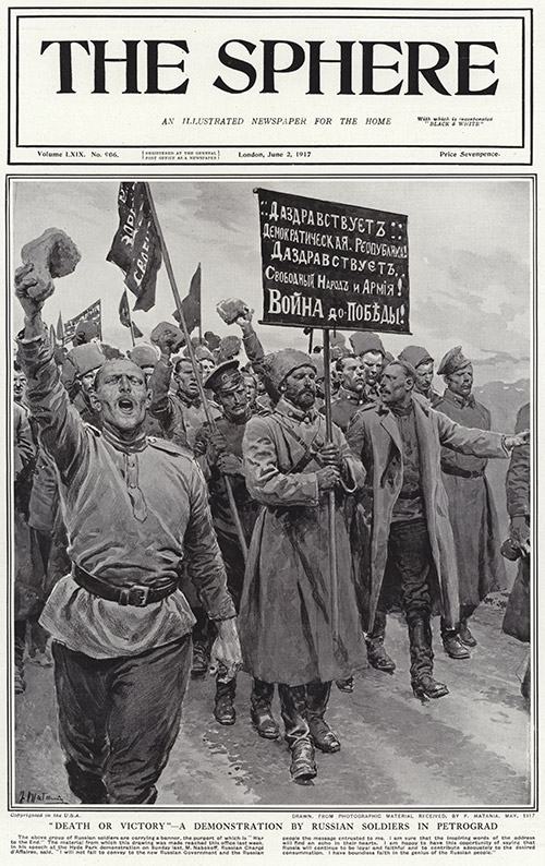 Death or Victory in Petrograd 1917  (original cover page The Sphere 1917) (Print) by 1917 (Matania original prints) at The Illustration Art Gallery
