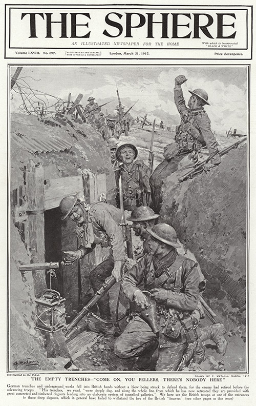 The Empty Trenches 1917  (original cover page The Sphere 1917) (Print) by 1917 (Matania original prints) at The Illustration Art Gallery