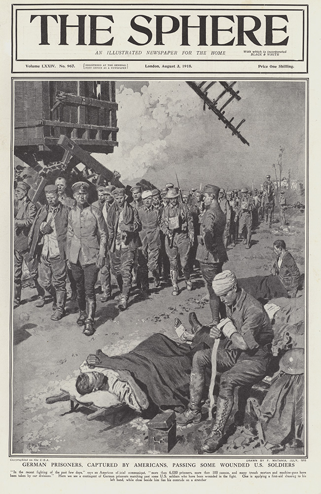 German prisoners captured by the Americans in 1918 (original cover page The Sphere 1918) (Print) art by 1918 (Matania original prints) at The Illustration Art Gallery