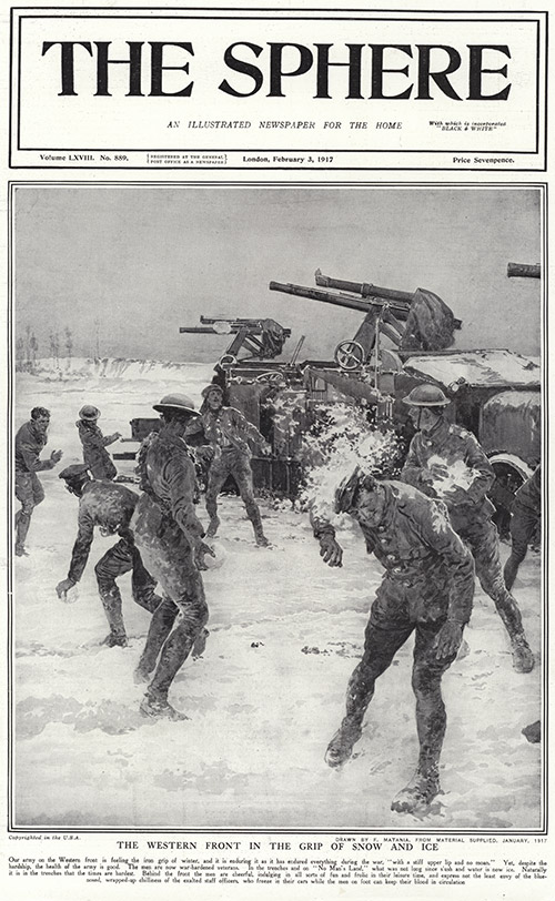 The Western Front in the Grip of Snow and Ice 1917  (original cover page The Sphere 1917) (Print) by 1917 (Matania original prints) at The Illustration Art Gallery