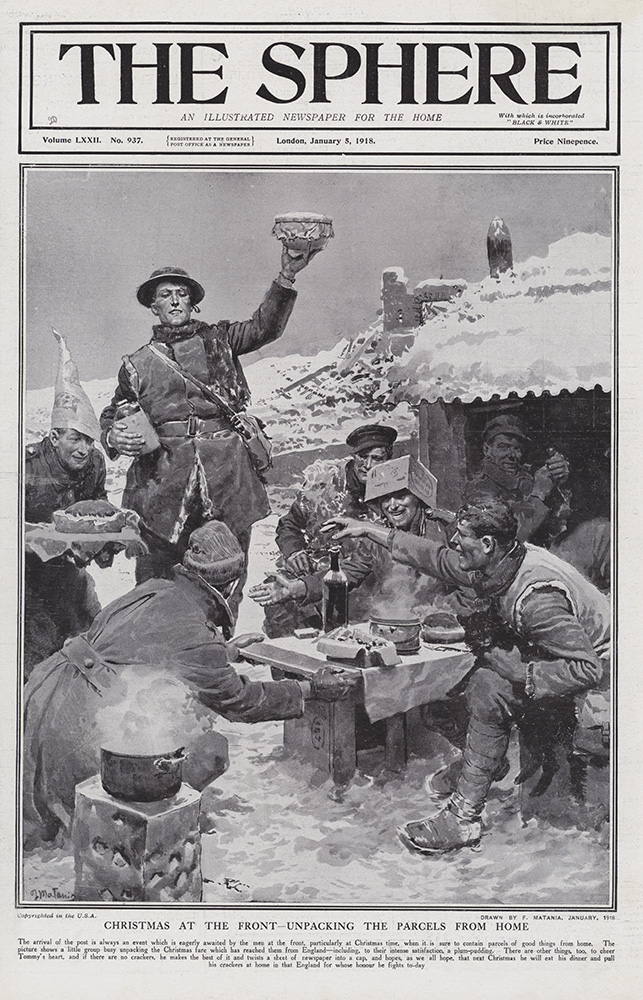 Christmas At the Front 1918  (original cover page The Sphere 1918) (Print) art by 1918 (Matania original prints) at The Illustration Art Gallery