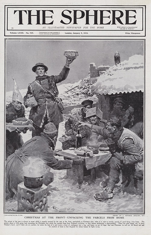 Christmas At the Front 1918  (original cover page The Sphere 1918) (Print) by 1918 (Matania original prints) at The Illustration Art Gallery