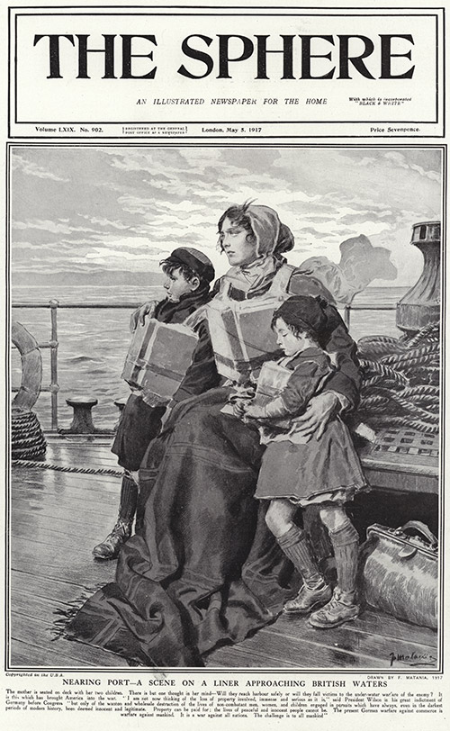 Nearing Port 1917  (original cover page The Sphere 1917) (Print) by 1917 (Matania original prints) at The Illustration Art Gallery