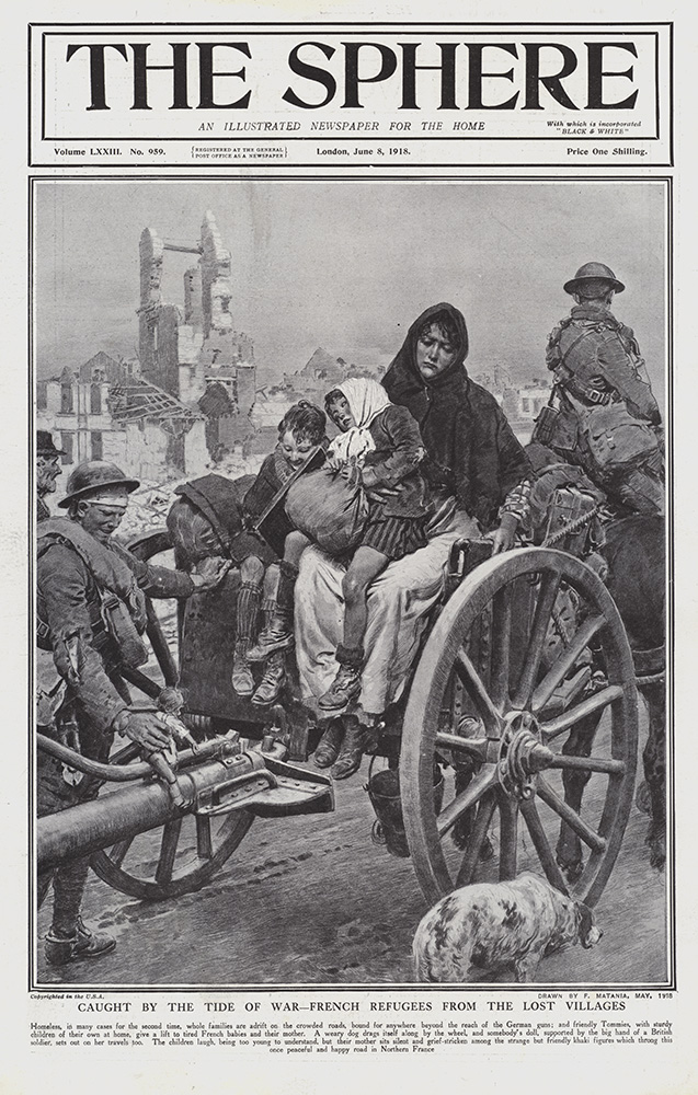 French Refugees in 1918  (original cover page The Sphere 1918) (Print) art by 1918 (Matania original prints) at The Illustration Art Gallery
