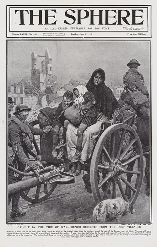 French Refugees in 1918  (original cover page The Sphere 1918) (Print) by 1918 (Matania original prints) at The Illustration Art Gallery