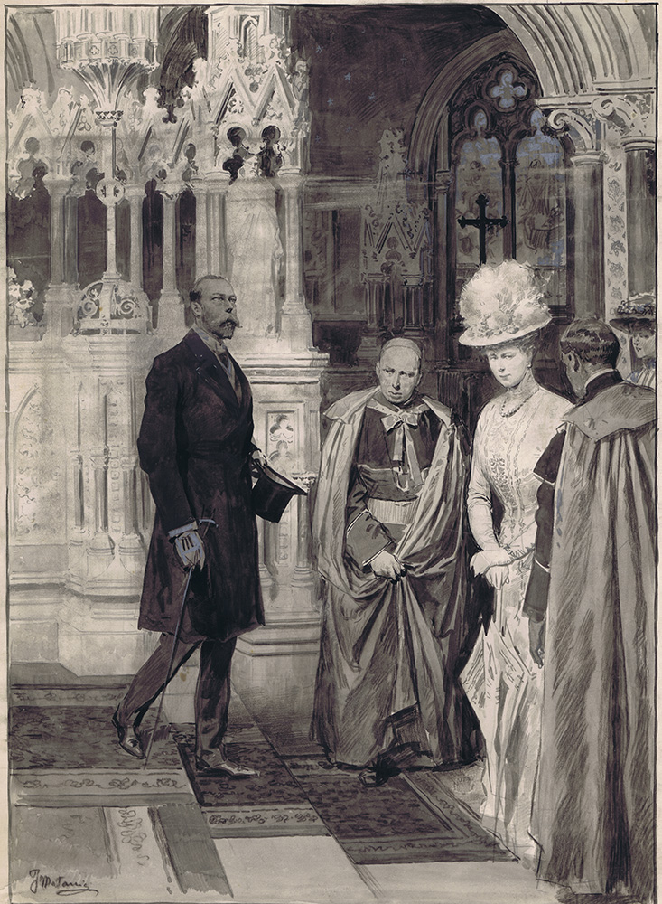 King George V and Queen Mary at St Paul's Cathedral 1911 (Original) (Signed) art by Royalty (Matania) at The Illustration Art Gallery