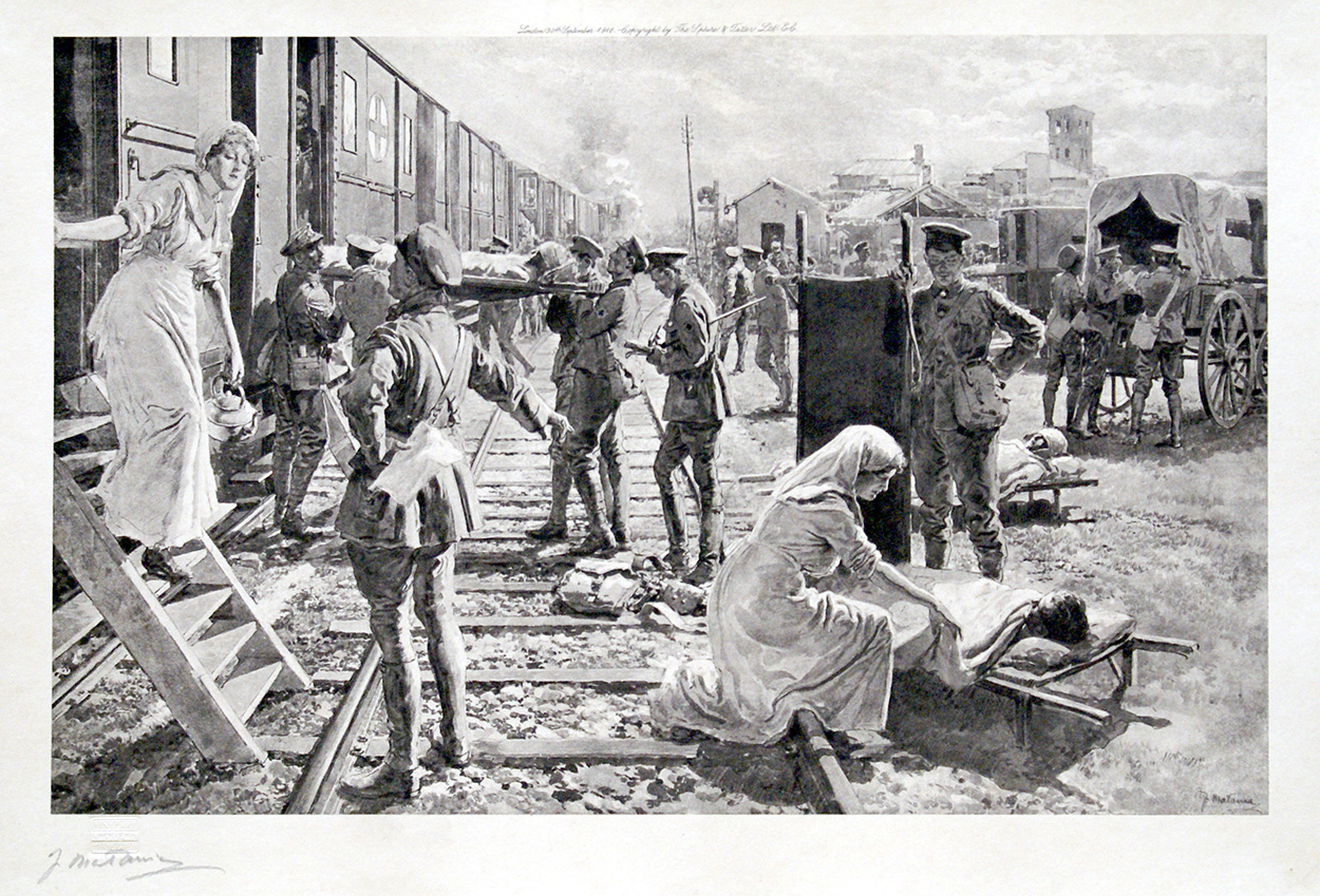 Taking The Wounded Aboard A British Ambulance Train (Limited Edition Print) (Signed) art by World Wars (Matania) at The Illustration Art Gallery