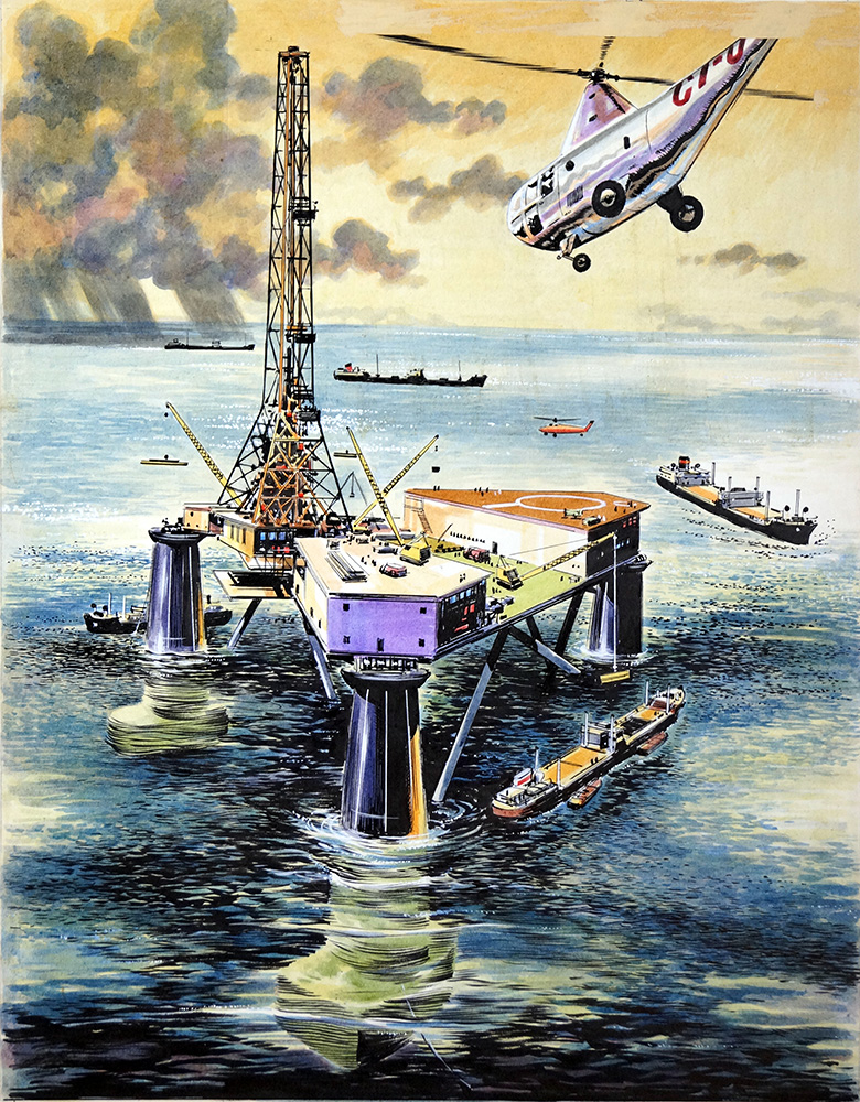 North Sea Oil Platform of the 1960s (Original) art by Clifford Meadway at The Illustration Art Gallery