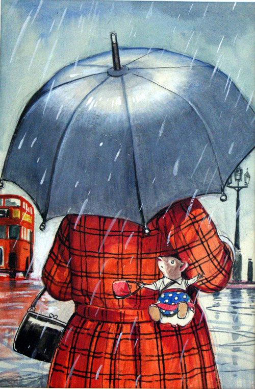 Katie Country Mouse Goes to London: Raining (Original) by Katie Country Mouse (Mendoza) at The Illustration Art Gallery