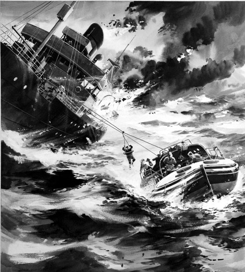 Men Against the Sea - Lifeboatmen (Original) by Colin Merrett at The Illustration Art Gallery