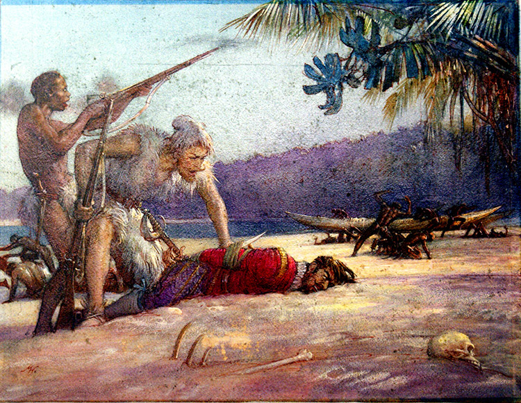 Robinson Crusoe Frees the Sailor (Original) (Signed) by John Millar Watt Art at The Illustration Art Gallery