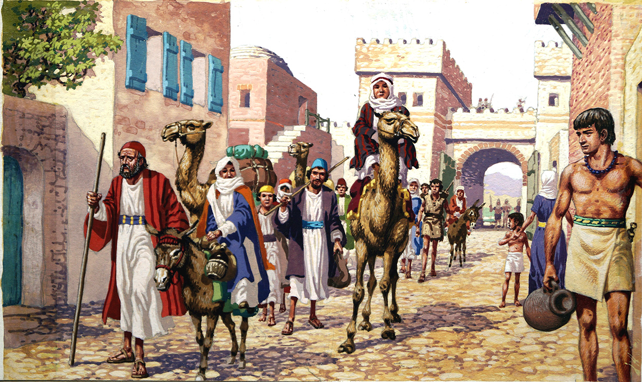 Isaac and Rebecca Arrive at Beersheba (Original) art by Bible Stories (Pat Nicolle) at The Illustration Art Gallery