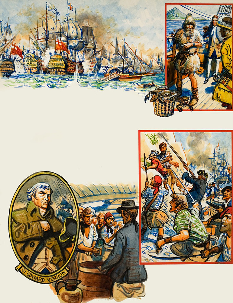 Scrapbook of the British Sailor: four scenes from history (Original) art by Eric Parker Art at The Illustration Art Gallery