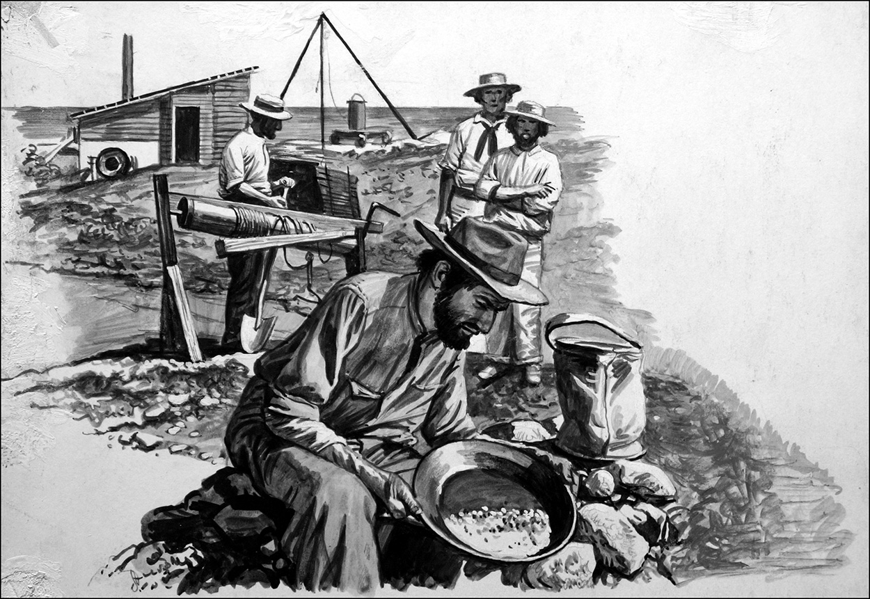 Panning for Gold (Original) art by Roger Payne at The Illustration Art Gallery