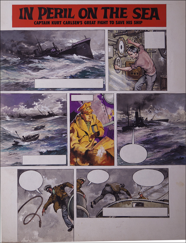 Peril of the Flying Enterprise (TWO pages) (Original) art by Andrew Howat at The Illustration Art Gallery