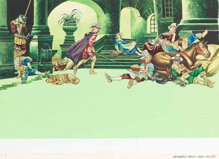 Sleeping Beauty - prince finds everyone asleep (Original) by Sleeping Beauty (Ron Embleton) at The Illustration Art Gallery
