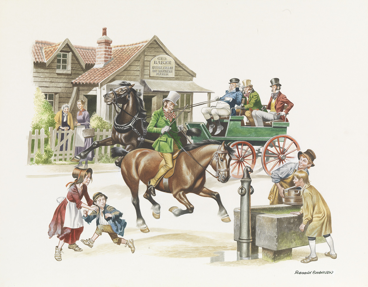 Pickwick Papers - Horsemen (Original) (Signed) art by Charles Dickens (Ron Embleton) at The Illustration Art Gallery