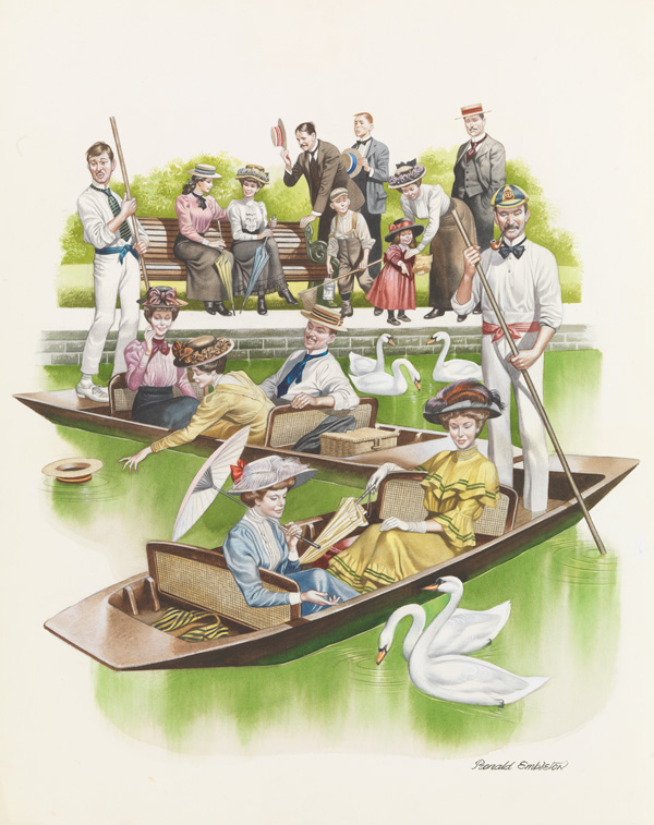 Edwardian Punting (Original) (Signed) by Victorian and Edwardian Britain (Ron Embleton) at The Illustration Art Gallery
