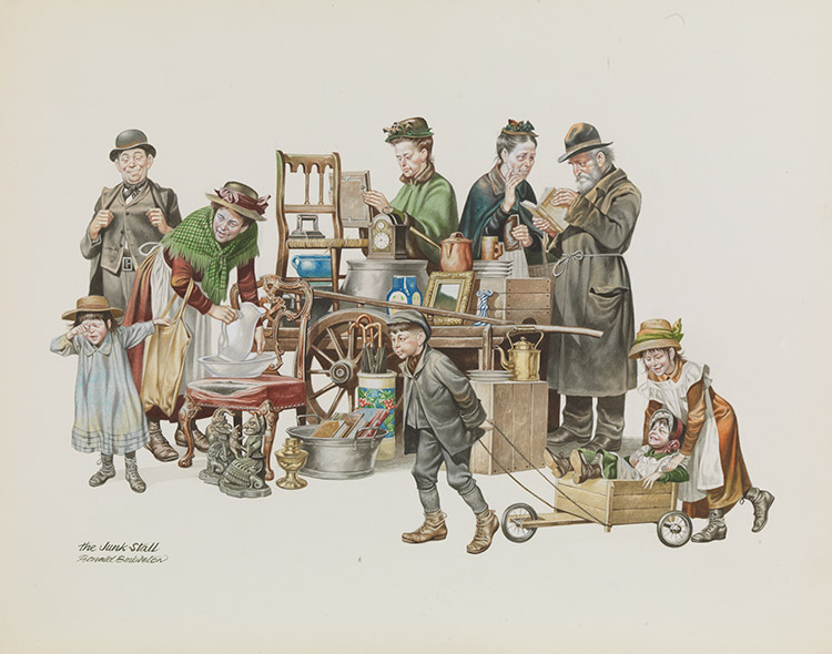 The Junk Stall (Original) (Signed) by Victorian and Edwardian Britain (Ron Embleton) at The Illustration Art Gallery