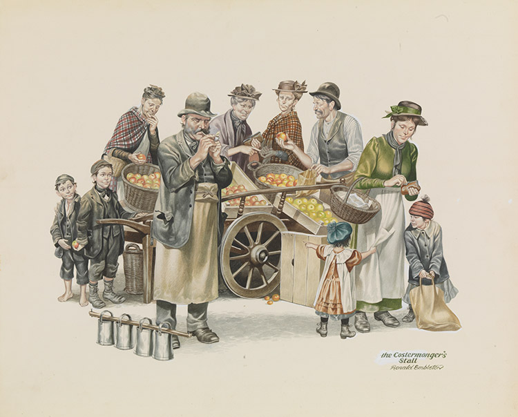 The Coster Mongers Stall (Original) (Signed) by Victorian and Edwardian Britain (Ron Embleton) at The Illustration Art Gallery