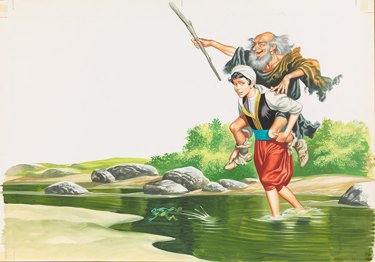 Sinbad the Sailor - Crossing the Stream (Original) by Sinbad the Sailor (Ron Embleton) at The Illustration Art Gallery