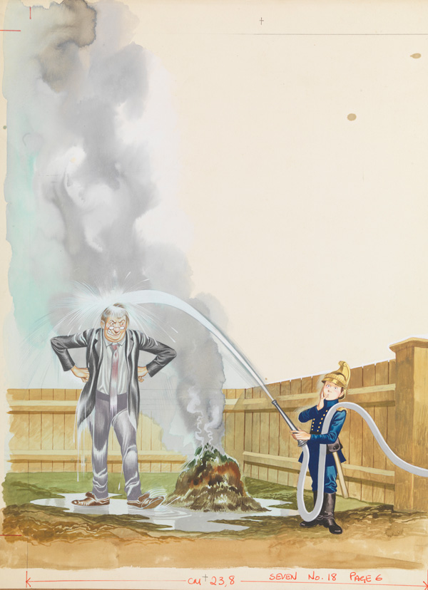 Putting out the Fire - Boy with hose (no. 18) (Original) by More Children's Stories (Ron Embleton) at The Illustration Art Gallery