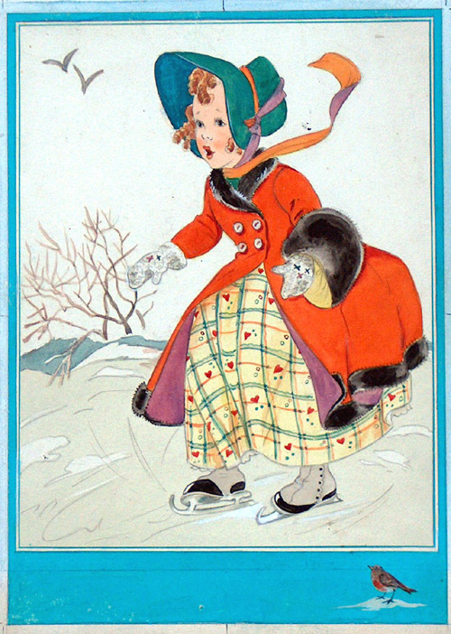 Girl Ice Skating (Original) by E Dorothy Rees Art at The Illustration Art Gallery