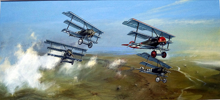 Richthofen's Fokker Dr1 Triplane (Original) (Signed) by Michael Roffe at The Illustration Art Gallery