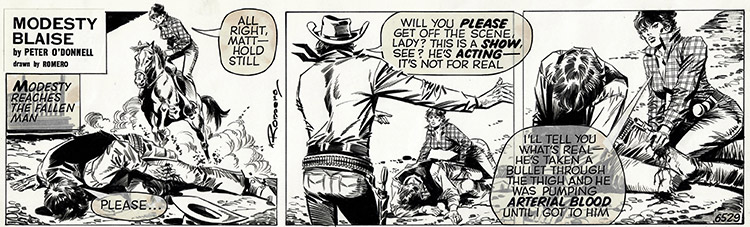 Modesty Blaise daily strip 6529 - Butch Cassidy Rides Again (Original) (Signed) by Modesty Blaise (Romero) Art at The Illustration Art Gallery