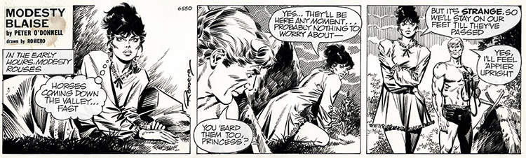 Modesty Blaise daily strip 6550 - Butch Cassidy Rides Again (Original) (Signed) by Modesty Blaise (Romero) Art at The Illustration Art Gallery