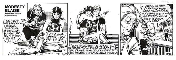 Modesty Blaise daily strip #9945 - Injured Modesty (Original) (Signed) by Modesty Blaise (Romero) Art at The Illustration Art Gallery