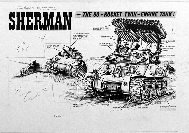Sherman Tank (Original) by Peter Sarson at The Illustration Art Gallery
