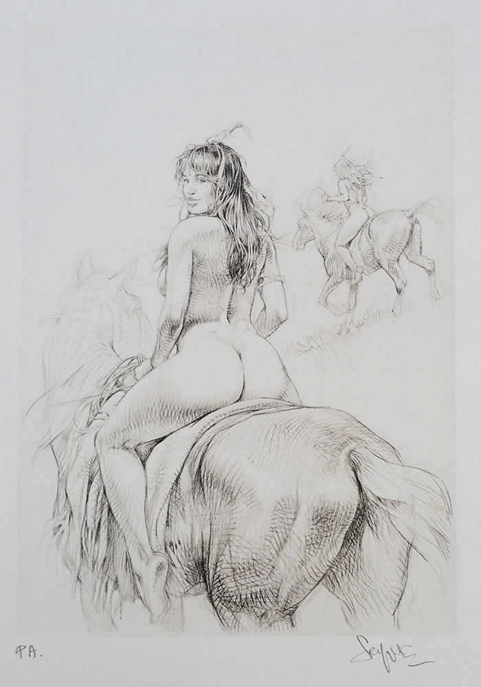 Indian on Horseback: Rear View (Limited Edition Print) (Signed) art by Paolo Serpieri Art at The Illustration Art Gallery