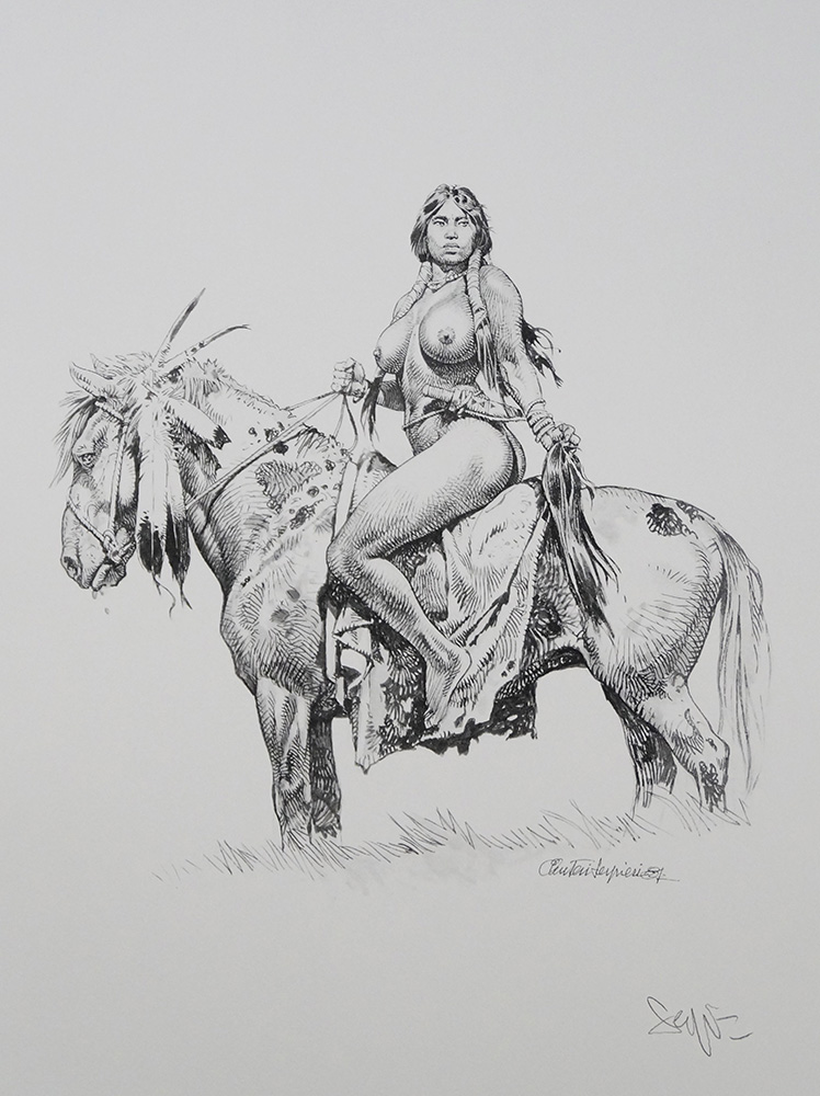 Indian Warrior on Horseback (Limited Edition Print) (Signed) art by Paolo Serpieri at The Illustration Art Gallery