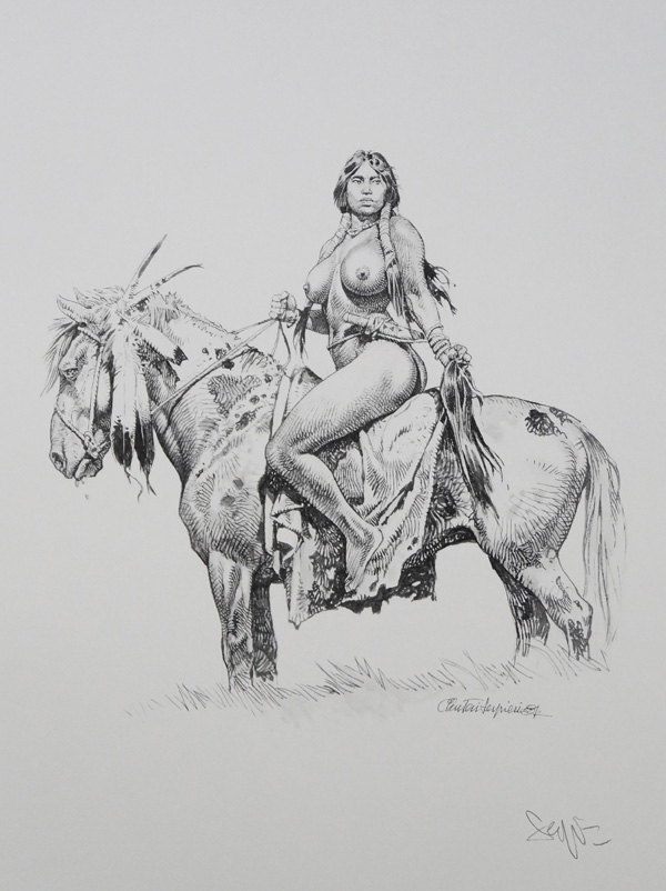 Indian Warrior on Horseback (Limited Edition Print) (Signed) by Paolo Serpieri at The Illustration Art Gallery